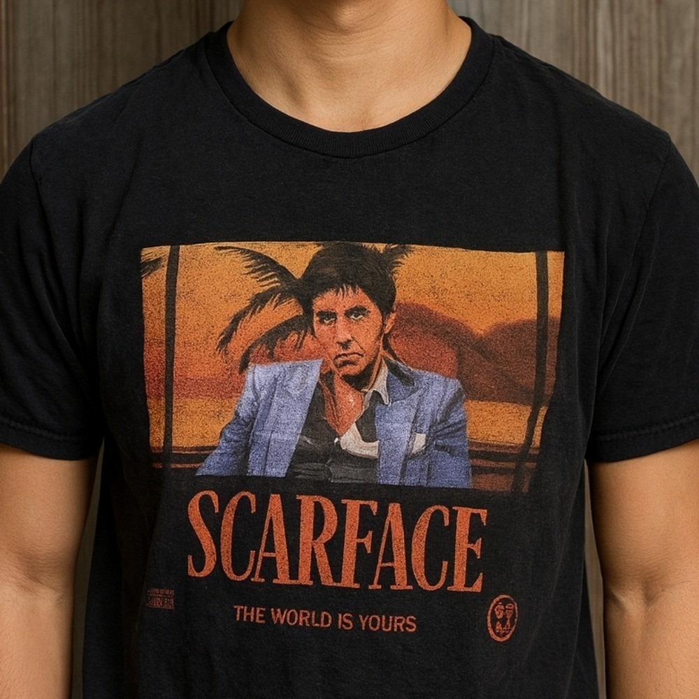 Scarface Graphic T-Shirt Mens Small Black Excellent‎